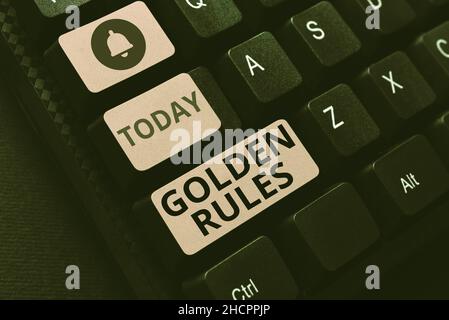 Signature manuscrite Golden Rules.Aperçu de l'entreprise principe de base qui doit être suivi principe important saisie des notes de révision en ligne Banque D'Images