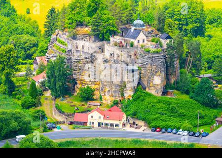 Ruines du château de Sloup et de Cechach Banque D'Images