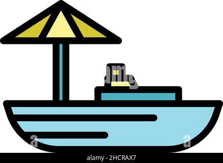 Icône bateau flottant.Contour du marché flottant vecteur de bateau icône couleur plat isolé Illustration de Vecteur