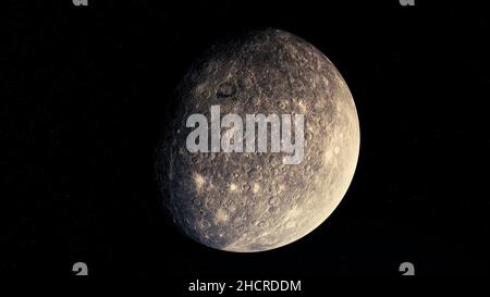 Surface de lune abstraite, corps céleste en rotation dans l'espace.Fond astronomique de la lune, 3D sphère grise éclairée par la lumière du soleil. Banque D'Images