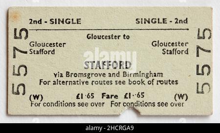 Ancien billet de train 1970s British Railway - de Gloucester à Stafford Banque D'Images