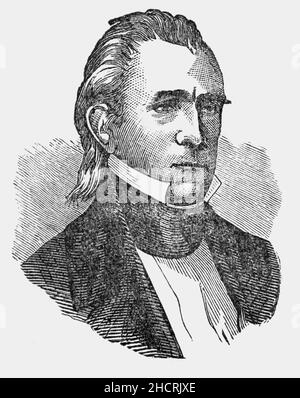 Portrait de 19th James KNOX Polk (1795-1849), président des États-Unis en 11th, en service de 1845 à 1849, datant de la fin du siècle.Protégé d'Andrew Jackson, il a été membre du Parti démocratique et défenseur de la démocratie du Jacksonien.Polk est surtout connu pour étendre le territoire des États-Unis à travers la guerre Mexico–américaine ; pendant sa présidence, les États-Unis se sont considérablement développés avec l'annexion de la République du Texas, du territoire de l'Oregon et de la confession mexicaine suite à la victoire américaine dans la guerre Mexico–américaine. Banque D'Images