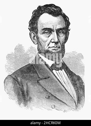 Un portrait de la fin du siècle 19th d'Abraham Lincoln (1809-1865), un avocat et homme d'État américain qui a servi comme président des États-Unis en 16th de 1861 jusqu'à son assassinat en 1865.Lincoln a dirigé la nation pendant la guerre de Sécession et a réussi à préserver l'Union, à abolir l'esclavage, à renforcer le gouvernement fédéral et à moderniser l'économie américaine. Banque D'Images