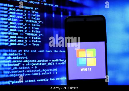 Inde.31st décembre 2021.Dans cette illustration, un logo Windows 11 apparaît sur un smartphone.(Photo par Avishek Das/SOPA Images/Sipa USA) crédit: SIPA USA/Alay Live News Banque D'Images