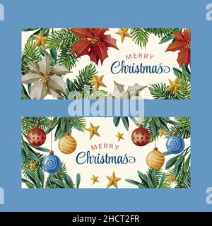 Aquarelle Noël bannières horizontales ensemble abstrait design illustration vectorielle Illustration de Vecteur