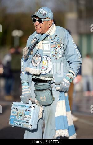 Pete, super fan de Manchester City, avant le match de la Premier League à l'Emirates Stadium, Londres.Date de la photo: Samedi 1 janvier 2022. Banque D'Images