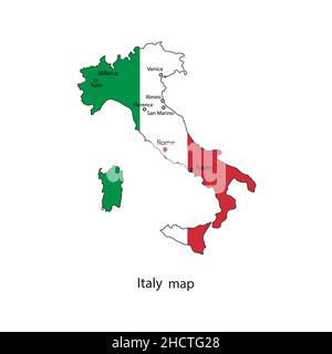 Italie carte du monde contour du pays.Icône de vecteur de couleur. Illustration de Vecteur