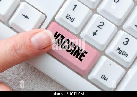 Texte d'écriture vaccin.Préparation de photos conceptuelles de micro-organismes tués ou vivants atténués dactylographie leçons et cours préalables Banque D'Images