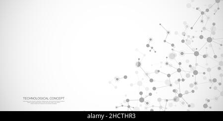 Illustration vectorielle de la structure moléculaire et du génie génétique, ADN des molécules, réseau neuronal, recherche scientifique.Arrière-plan abstrait pour Illustration de Vecteur