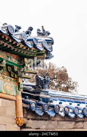 Détail de tuiles de toit, voûte impériale du ciel, Tiantan (Temple du ciel), Beijing, Chine Banque D'Images