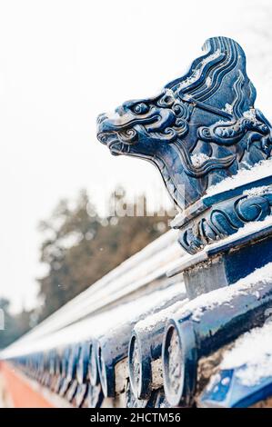 Détail de tuiles de toit, voûte impériale du ciel, Tiantan (Temple du ciel), Beijing, Chine Banque D'Images