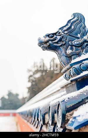 Détail de tuiles de toit, voûte impériale du ciel, Tiantan (Temple du ciel), Beijing, Chine Banque D'Images