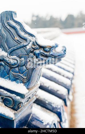 Détail de tuiles de toit, voûte impériale du ciel, Tiantan (Temple du ciel), Beijing, Chine Banque D'Images