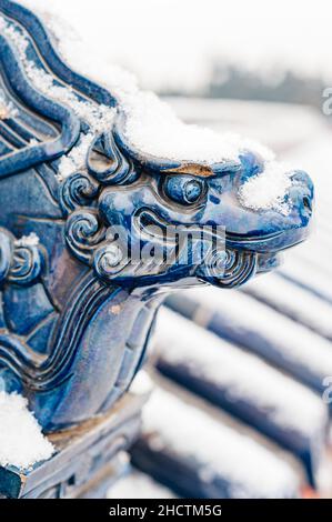 Détail de tuiles de toit, voûte impériale du ciel, Tiantan (Temple du ciel), Beijing, Chine Banque D'Images