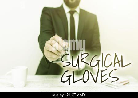 Inspiration montrant le signe gants chirurgicaux.Mot écrit sur pour protéger contre l'exposition à des matières infectieuses présentant la technologie de communication Banque D'Images