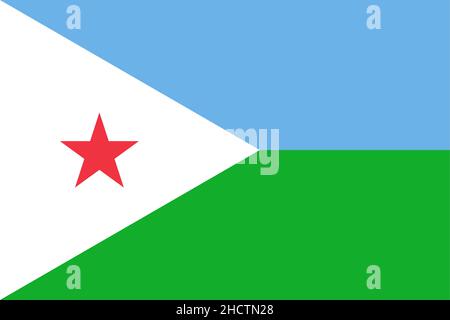 Drapeau national République de Djibouti, bicolore horizontal bleu clair et vert clair, avec un triangle blanc isoscelles au niveau du palan portant une étoile rouge Illustration de Vecteur