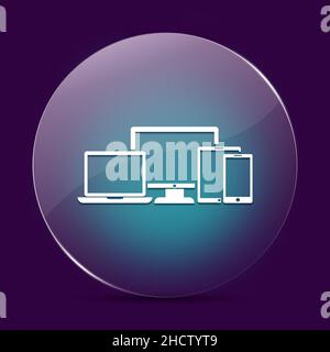 Digital SMART Devices verre clair de lune bouton rond résumé sur un fond violet foncé abstrait Banque D'Images