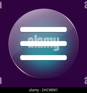 Barre de menu du hamburger verre clair de lune bouton rond résumé sur un fond violet foncé abstrait Banque D'Images