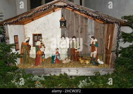 Vaduz, Liechtenstein, 6 décembre 2021 berceau de Noël avec Jésus dans le centre-ville Banque D'Images