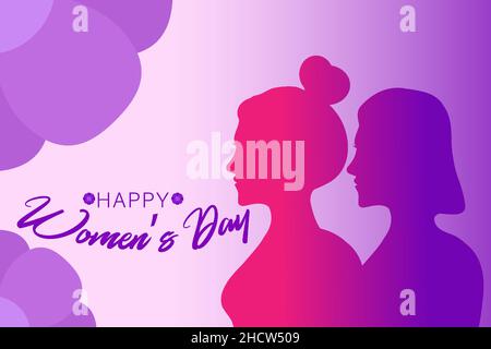 illustration de l'affiche de la fête des femmes, avec une silhouette de deux belles femmes.Les filles fortes et braves se soutiennent mutuellement.Brotherhood et fema Illustration de Vecteur