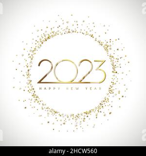 Un symbole de bonne année 2023.Bg. BlancIcône ou bouton Web.Concept de logotype rond.Modèle de conception graphique isolé abstrait.Décoration créative de Noël Illustration de Vecteur