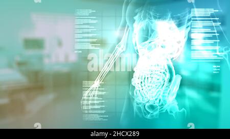 Système de digestion humaine hi-tech guérison médicale , résumé 3D illustration Banque D'Images