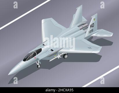 Illustration vectorielle isométrique détaillée d'un F-15 Eagle Jet Fighter au sol Illustration de Vecteur