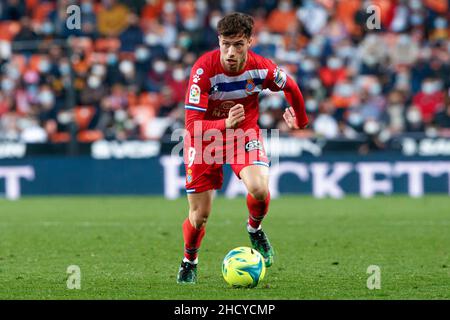 Javi Puado du RCD Espanyol pendant le match de la Ligue entre Valencia CF et RCD Espanyol à Mestalla à Valence, Espagne. Banque D'Images