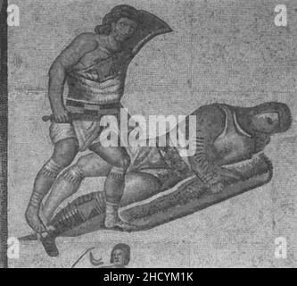 Le retiarius défait sector de la mosaïque du gladiateur Borghèse. Banque D'Images