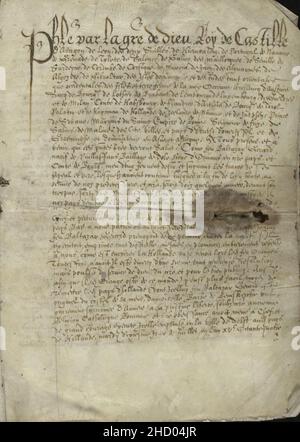 Lettre de récompense du roi Filip II d'Espagne à la famille de Balthasar Gerards, 1590 - 002r. Banque D'Images