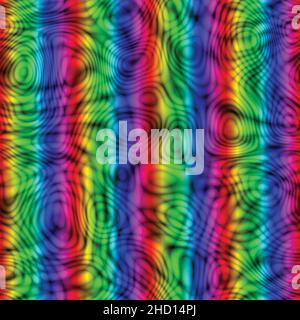 Retro Psychedelic hypnotique Tripy Acid Swirls sans couture texture motif Rainbow Stripes Banque D'Images