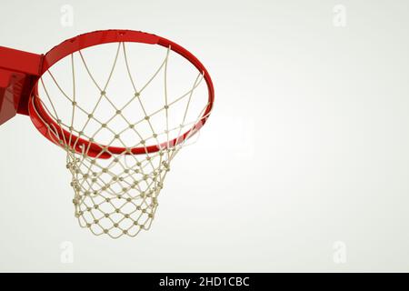 3d rendu d'un panier de basket-ball rouge sur un fond blanc pur vue de dessous Banque D'Images