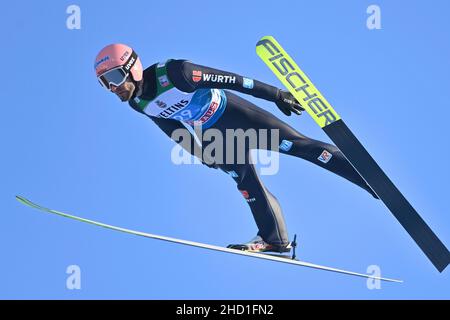 Pie PASCHKE (GER), action, saut.Saut à ski, Tournoi international de 70th à quatre collines 2021/22, saut du nouvel an à la colline olympique de Garmisch Partenkirchen le 1st janvier 2022 Banque D'Images