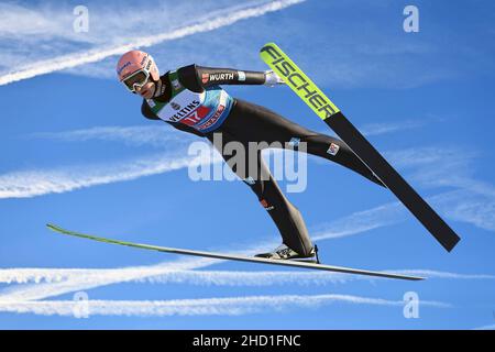 Severin FREUND (GER), action, saut.Saut à ski, Tournoi international de 70th à quatre collines 2021/22, saut du nouvel an à la colline olympique de Garmisch Partenkirchen le 1st janvier 2022 Banque D'Images