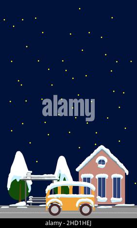 La nuit de Noël de neige dans la ville conviviale, panorama Illustration de Vecteur