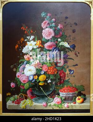 Encore la vie avec des fleurs et des fruits, par Severin Roesen, 1870-1872, Banque D'Images