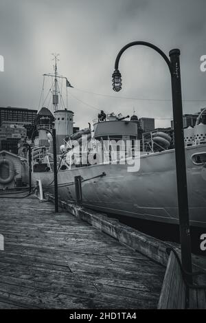 Le NCSM Sackville est la dernière corvette de classe Fleur de la Seconde Guerre mondiale, survécut à 30 convois transatlantiques escortés Banque D'Images