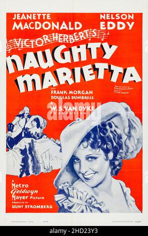 Affiche faisant la promotion de la réédition théâtrale 1962 du film Naughty Marietta de 1935.Jeanette MacDonald, Nelson Eddy. Banque D'Images