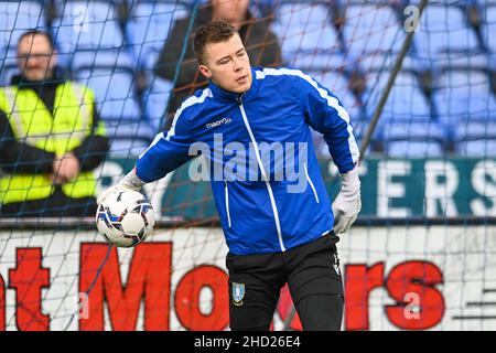 Bailey Peacock-Farrell #1 de Sheffield mercredi pendant l'échauffement avant le match dans , le 1/2/2022.(Photo de Craig Thomas/News Images/Sipa USA) Banque D'Images