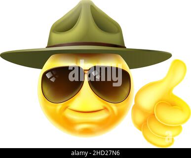 Happy Drill Sergent Emoticon Cartoon face Illustration de Vecteur