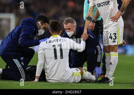 Leeds, Royaume-Uni.02nd janvier 2022.Tyler Roberts #11 de Leeds United blessé à Leeds (Royaume-Uni) le 1/2/2022.(Photo de Mark Cosgrove/News Images/Sipa USA) crédit: SIPA USA/Alay Live News Banque D'Images