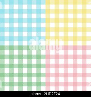 Ensemble sans couture motif pastel Vichy, fonds en bleu, rose, jaune, vert, ou autre motif de vacances de Pâques textile Illustration de Vecteur