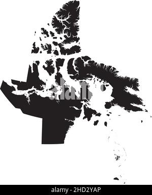 Carte administrative noire à vecteur blanc et plat du territoire canadien du NUNAVUT, CANADA Illustration de Vecteur