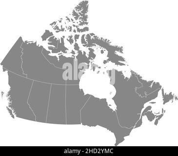 Carte administrative simple à vecteur gris du CANADA avec frontières blanches des provinces et des territoires Illustration de Vecteur