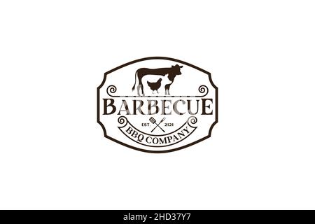 Barbecue rustique rétro vintage, barbecue, logo Barbeque Label Stamp Illustration de Vecteur