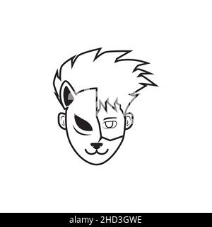 homme avec masque de chat samouraï logo design vecteur graphique symbole icône signe illustration idée créative Illustration de Vecteur