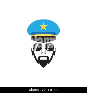 visage homme police shérif avec la barbe et le chapeau logo design vecteur graphique symbole icône signe illustration idée créative Illustration de Vecteur