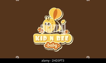 Vecteur de concept de logo Kid and Bee.Modèle de logo animal Vector Illustration de Vecteur