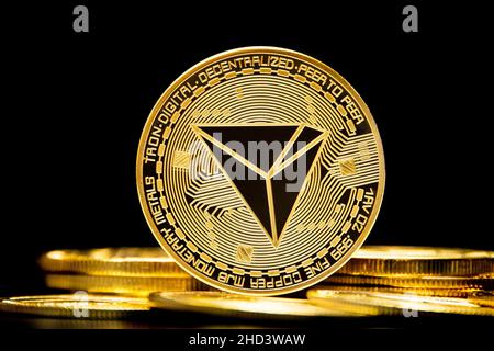 Tron crypto-monnaie , pièces d'or , exploitation minière , futur argent Banque D'Images