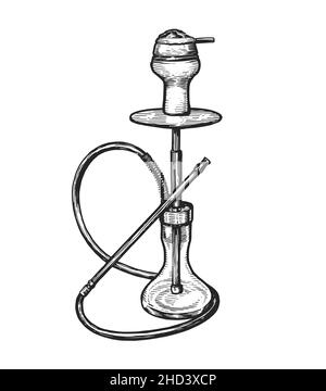 Esquisse du narguilé.Shisha, symbole nargile.Instrument pour vaporiser et fumer du tabac aromatisé Illustration de Vecteur